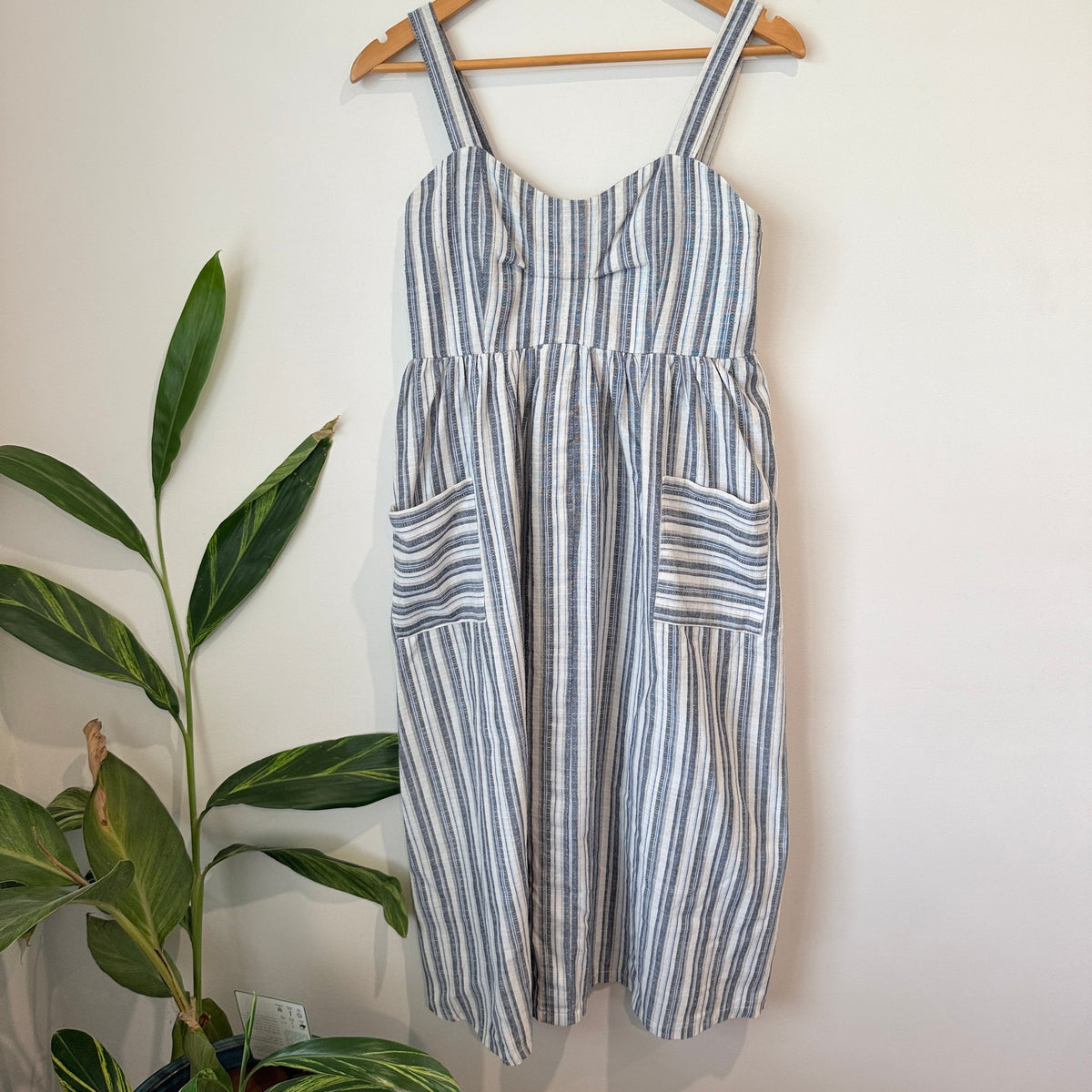 Mirrou Navy & White Stripe Sundress with Pockets Size 10