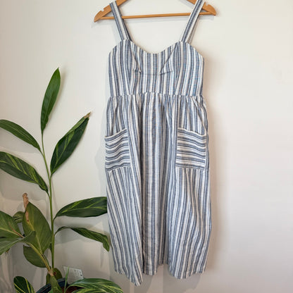 Mirrou Navy & White Stripe Sundress with Pockets Size 10