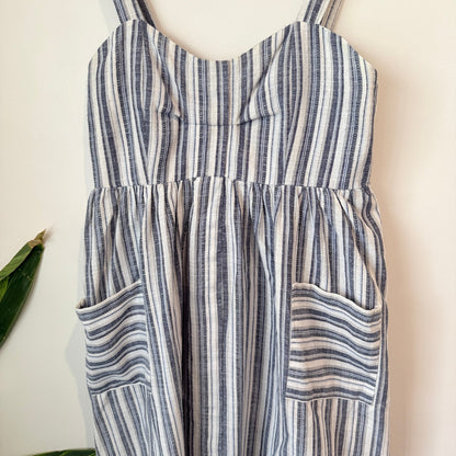 Mirrou Navy & White Stripe Sundress with Pockets Size 10