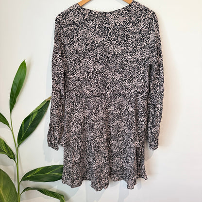 Ripe Maternity Black & Blush Ditsy Floral Long Sleeve Dress Size M