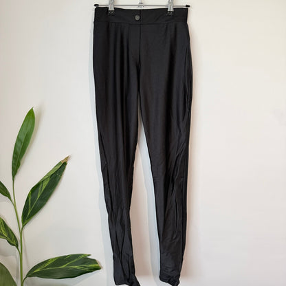 Black High Waist Stretch Pants with Button Front - 62cm waist