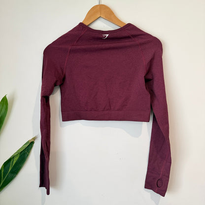 Gymshark Burgundy Seamless Long Sleeve Crop Top - 39cm u/arm