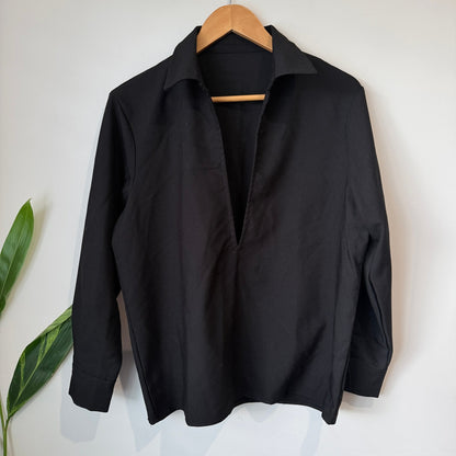 Luxi Aunt Black V-Neck Collared Popover Shirt - 56cm u/arm