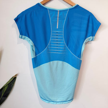 New Balance Blue Colour Block Running Tee - 39cm u/arm