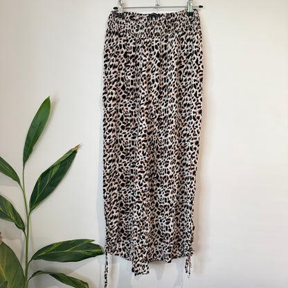 Zen Garden Size S Leopard Print Shirred Waist Rayon Pants