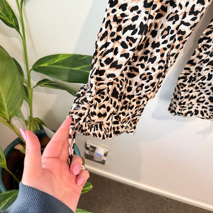 Zen Garden Size S Leopard Print Shirred Waist Rayon Pants
