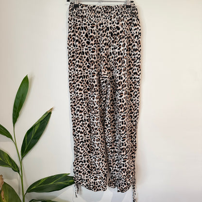 Zen Garden Size S Leopard Print Shirred Waist Rayon Pants
