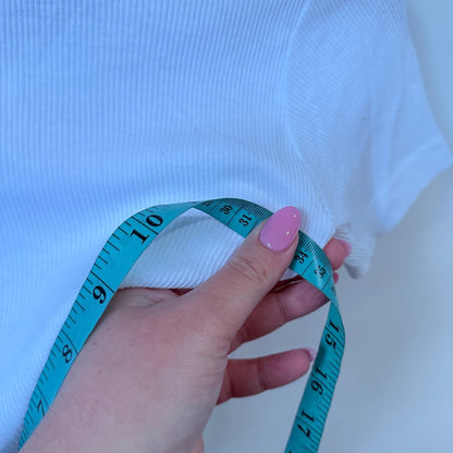 1 Percent Eleven White Ribbed Henley Crop Tee - 34cm u/arm