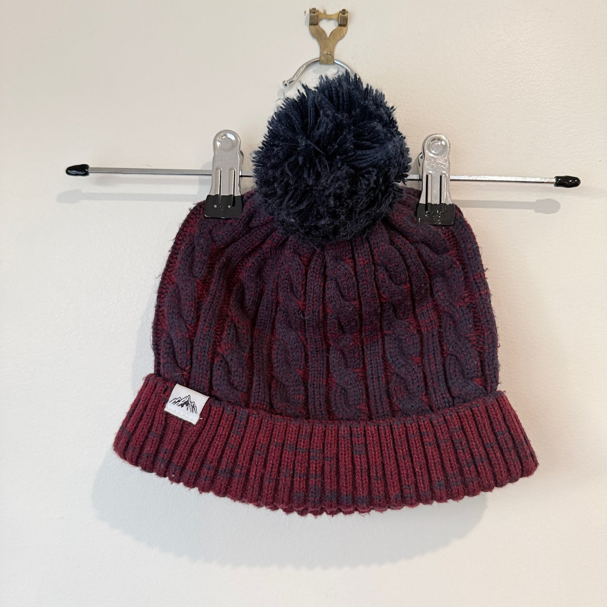 Two-tone Marled Cable-knit Pom-pom Beanie Hat