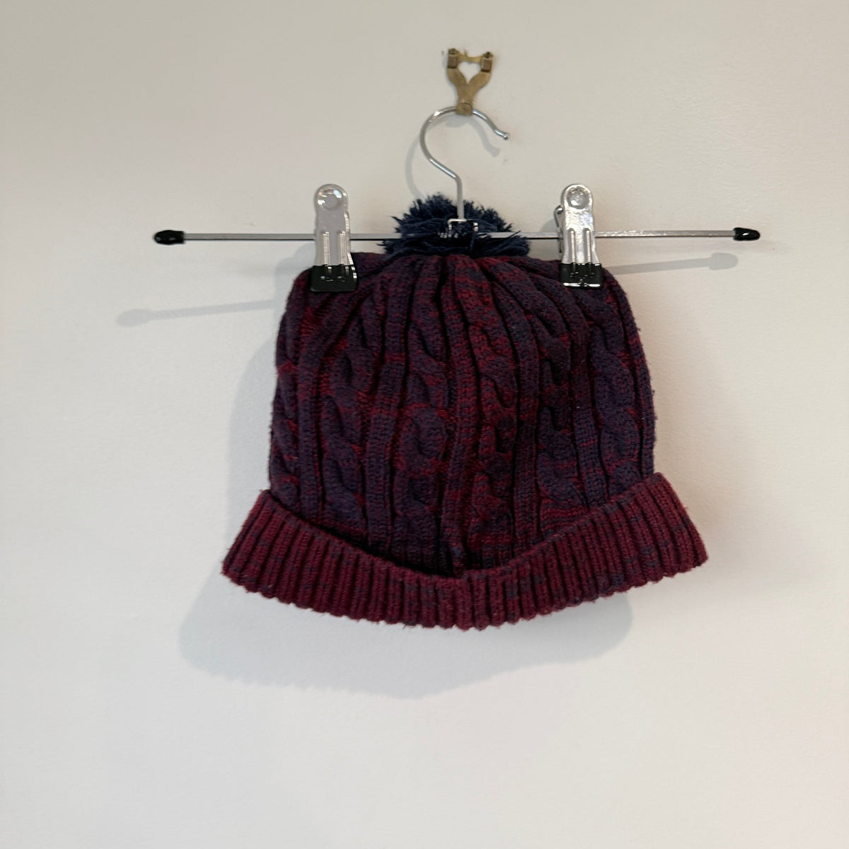 Two-tone Marled Cable-knit Pom-pom Beanie Hat