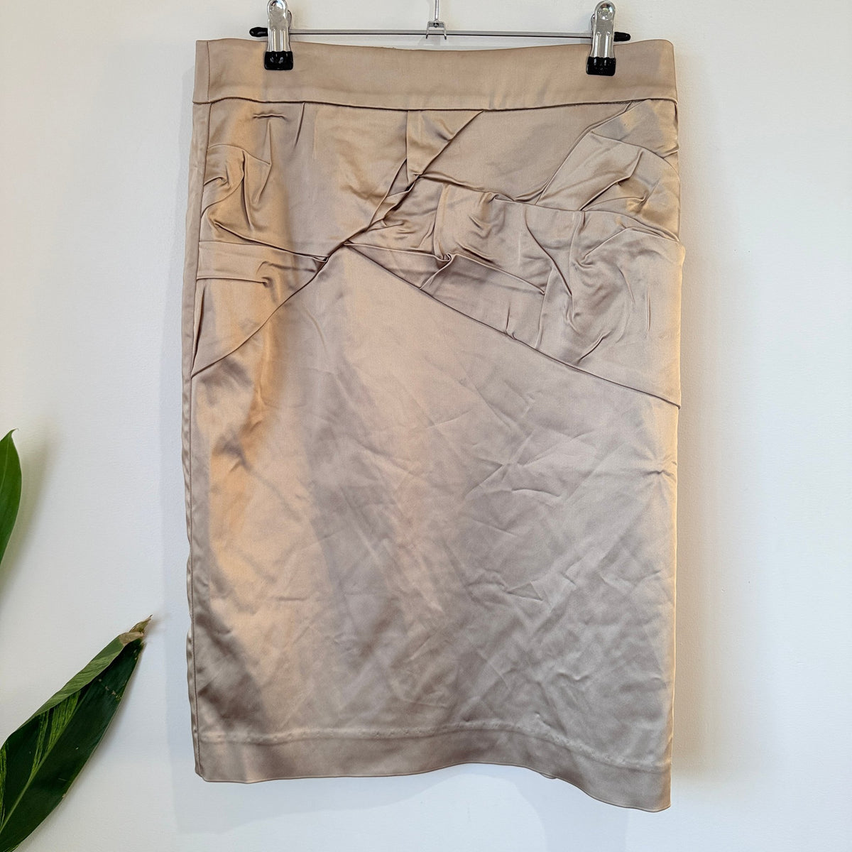 Veronika Maine Champagne Satin Ruched Front Pencil Skirt Size 10