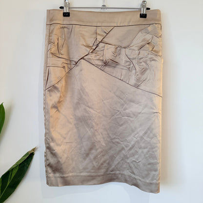 Veronika Maine Champagne Satin Ruched Front Pencil Skirt Size 10
