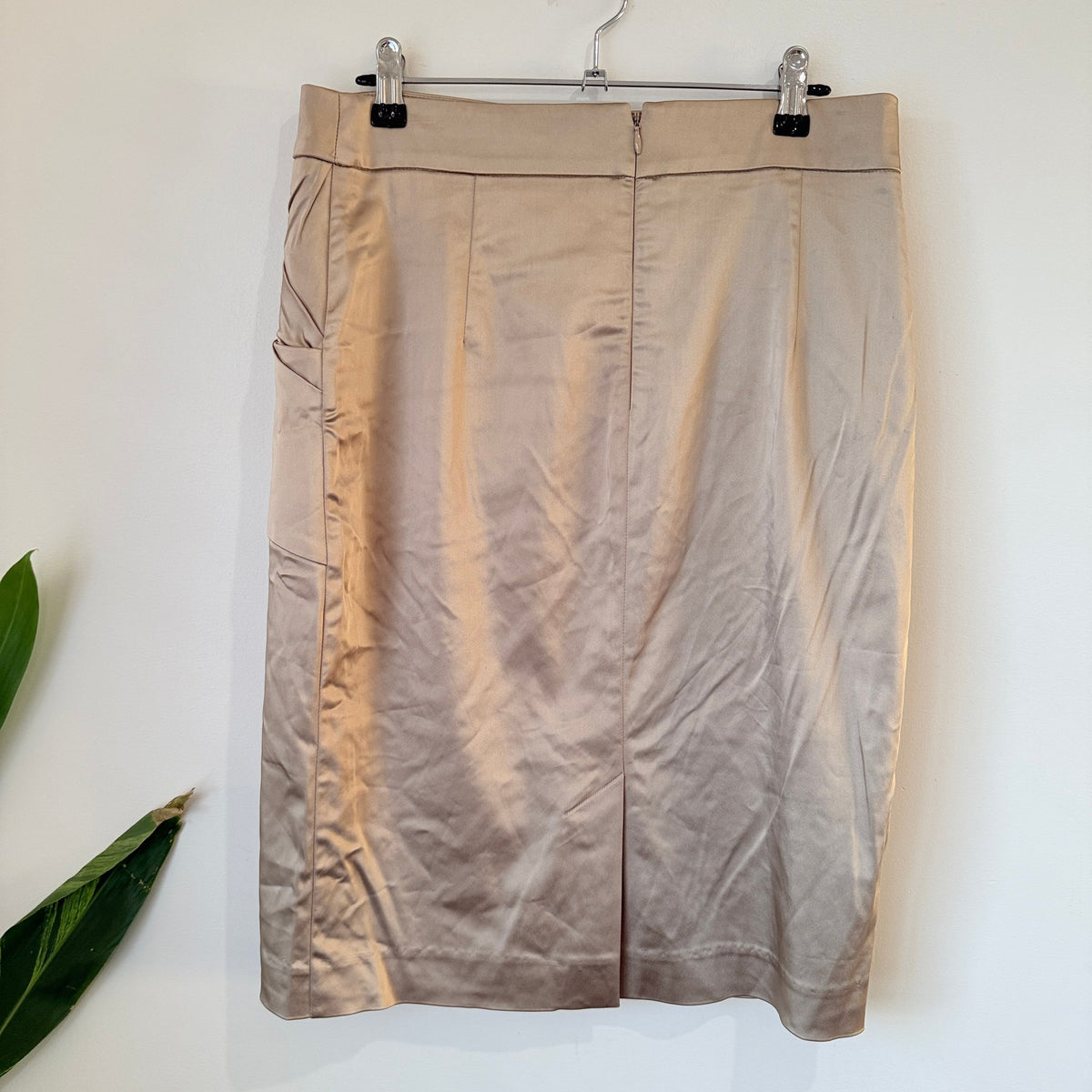 Veronika Maine Champagne Satin Ruched Front Pencil Skirt Size 10