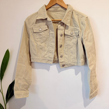 SHEIN Beige Cropped Denim Jacket Size S