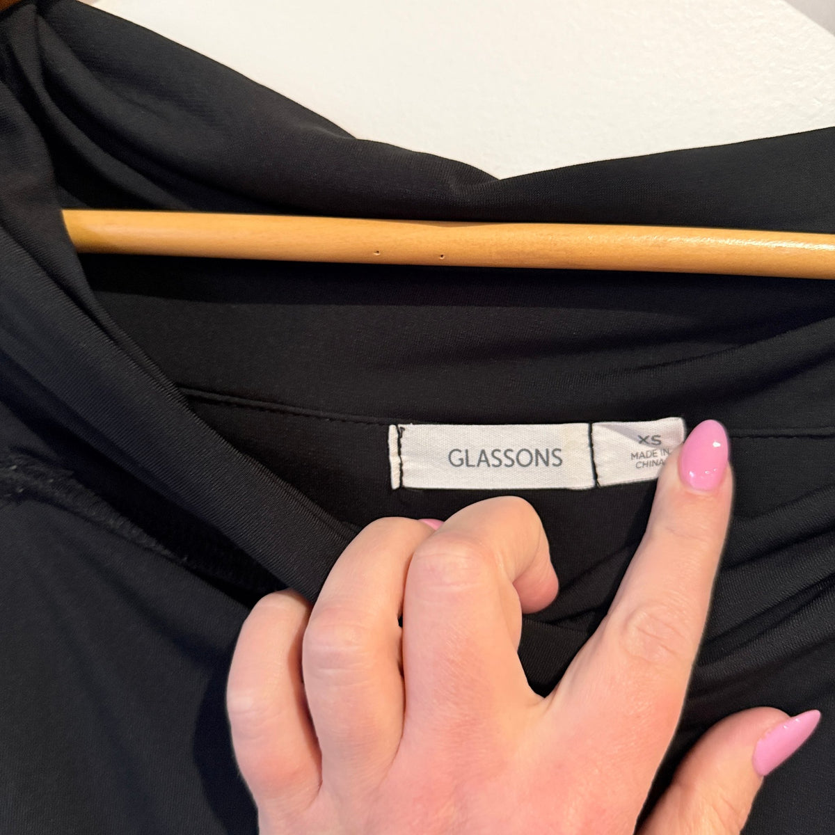 Glassons Black Ruched Cowl Neck Ruffle Hem Mini Dress Size XS