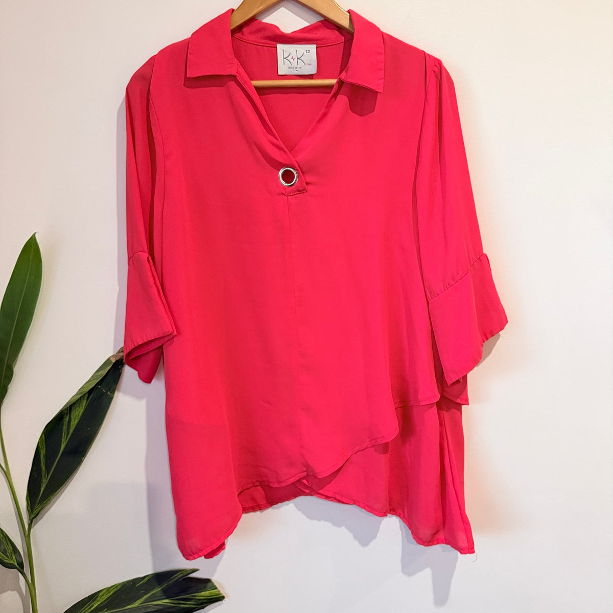 K+K Coral Pink Collared Layered Hem Blouse Size 12