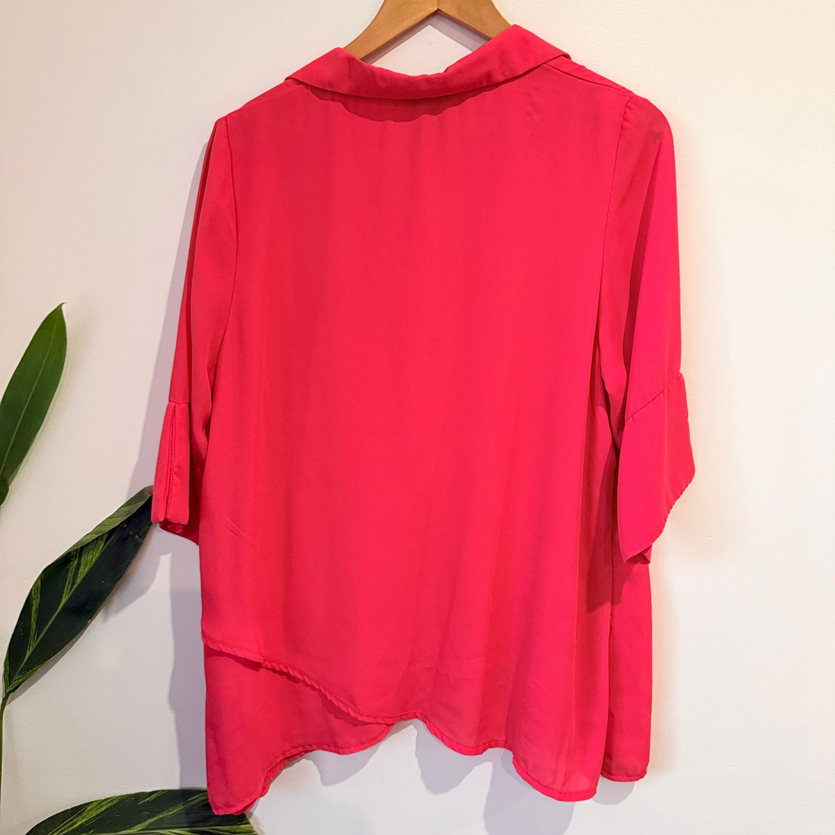K+K Coral Pink Collared Layered Hem Blouse Size 12