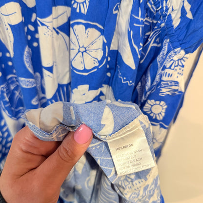 Miracle Blue & White Print V-Neck Maxi Dress Size 16