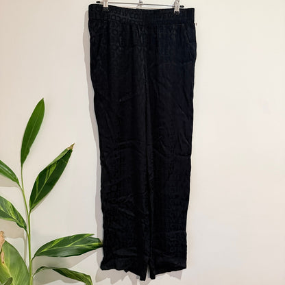 ASOS Design Black Satin Jacquard Wide Leg Pants Size UK 10