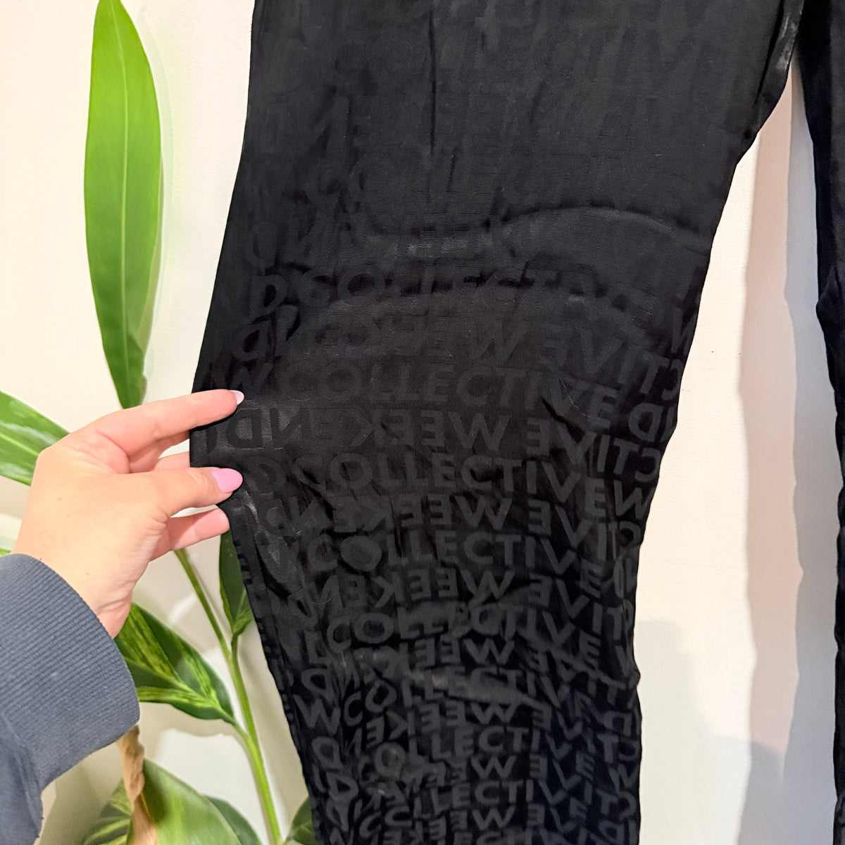 ASOS Design Black Satin Jacquard Wide Leg Pants Size UK 10
