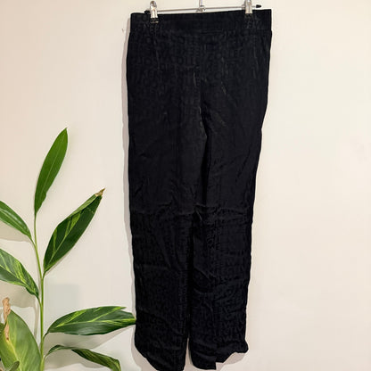 ASOS Design Black Satin Jacquard Wide Leg Pants Size UK 10