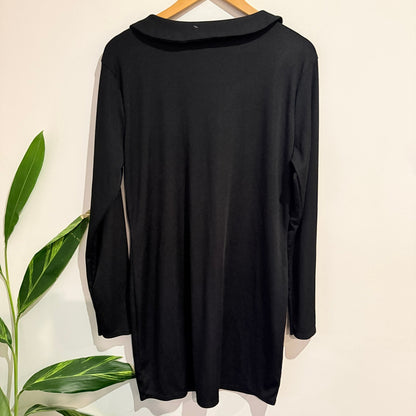 Boohoo Black Ribbed Collared Long Sleeve Mini Dress Size UK 22 | U/Arm to U/Arm 57cm