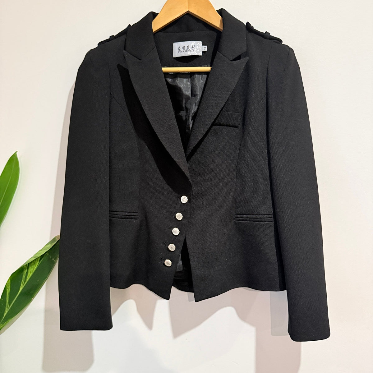 Born Beauty Black Military Style Tailored Blazer - 40cm u/arm
