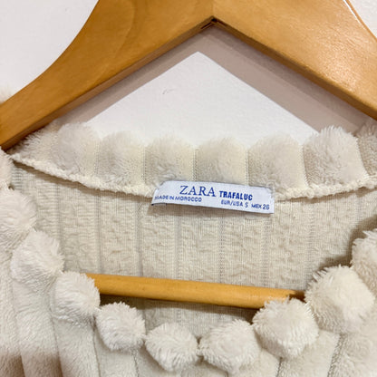 Zara Trafaluc Cream Ribbed Plush Crop Jumper Size S