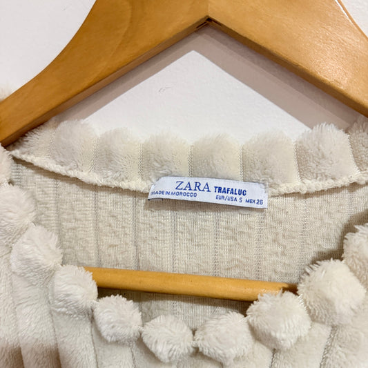 Zara Trafaluc Cream Ribbed Plush Crop Jumper Size S