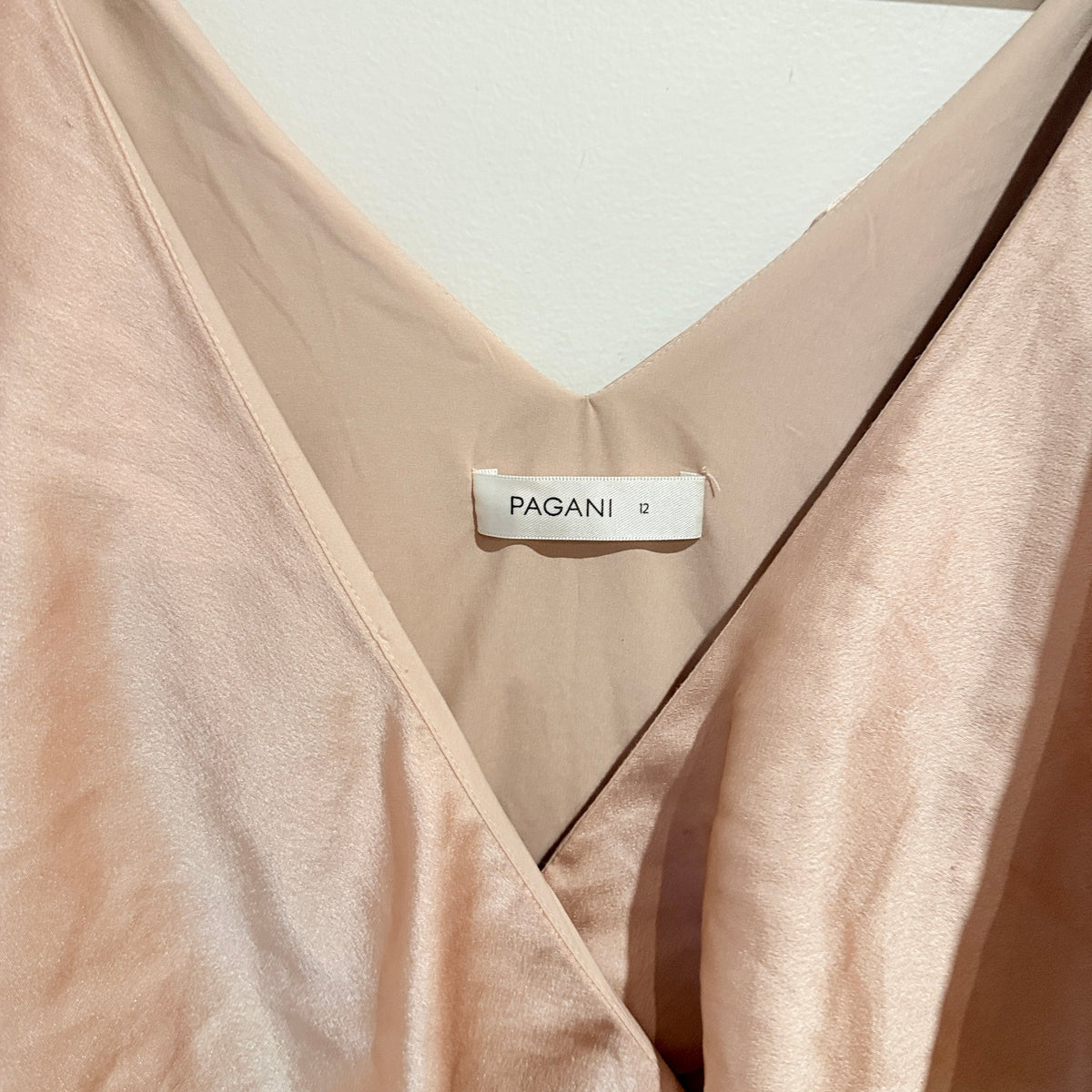 Pagani Blush Satin Ruffle Wrap Midi Dress Size 12