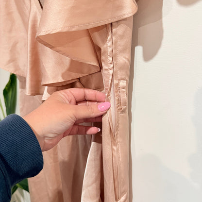 Pagani Blush Satin Ruffle Wrap Midi Dress Size 12
