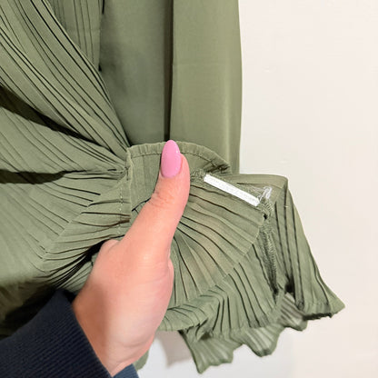 Together Olive Embroidered Yoke Pleated Blouse Size 42 (47cm u/arm)