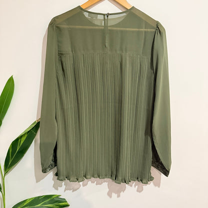 Together Olive Embroidered Yoke Pleated Blouse Size 42 (47cm u/arm)