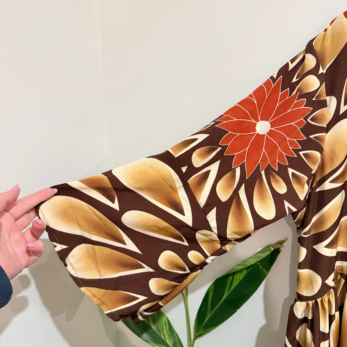 Brown & Rust Retro Floral Bell Sleeve Tiered Maxi Dress - 66cm u/arm