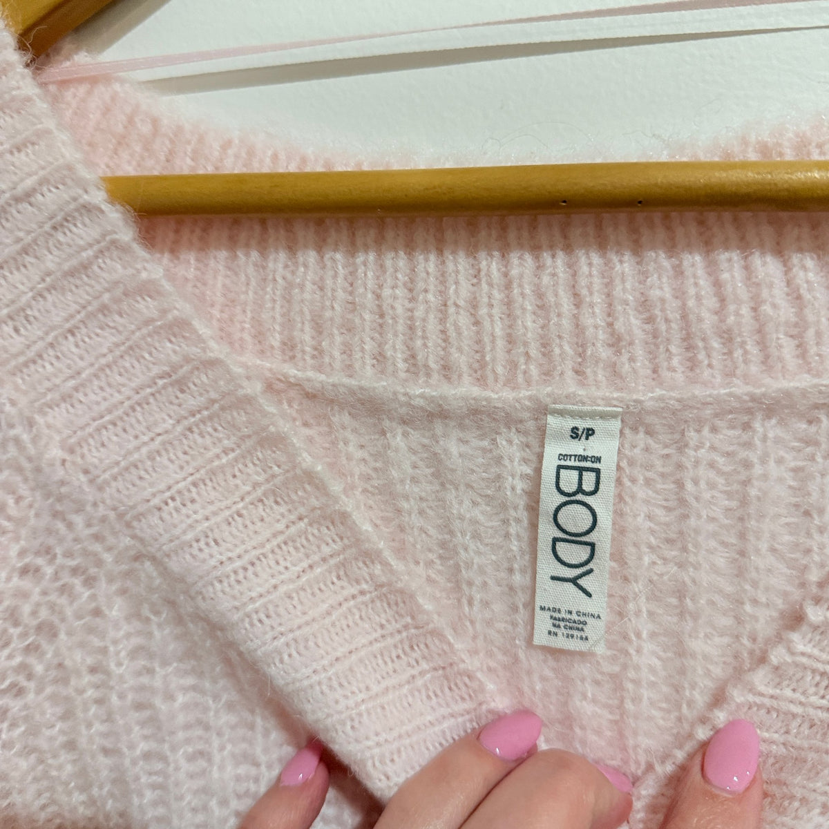 Cotton On Body Pale Pink Rib Knit Off Shoulder Crop Jumper Size S