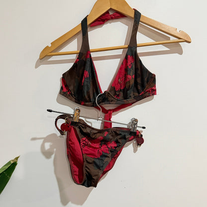 Calzedonia Camo & Red Rose Halter Bikini Set Size M