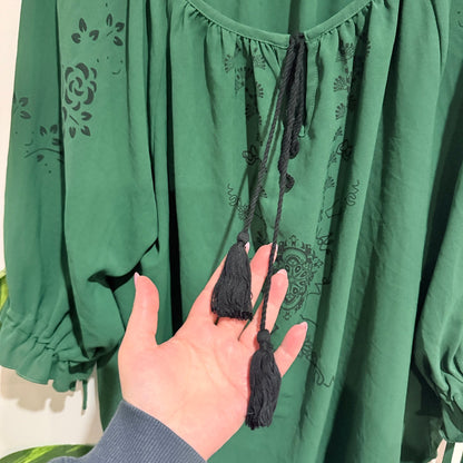 SHEIN Curve Green Tassel Tie Peasant Blouse Size 4XL