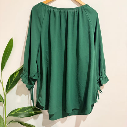 SHEIN Curve Green Tassel Tie Peasant Blouse Size 4XL