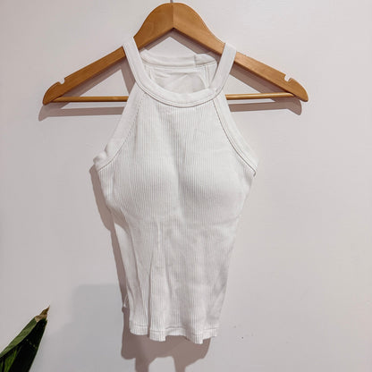 Uniqlo White Ribbed Halter Neck Built in Bra Top Size S