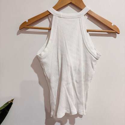 Uniqlo White Ribbed Halter Neck Built in Bra Top Size S
