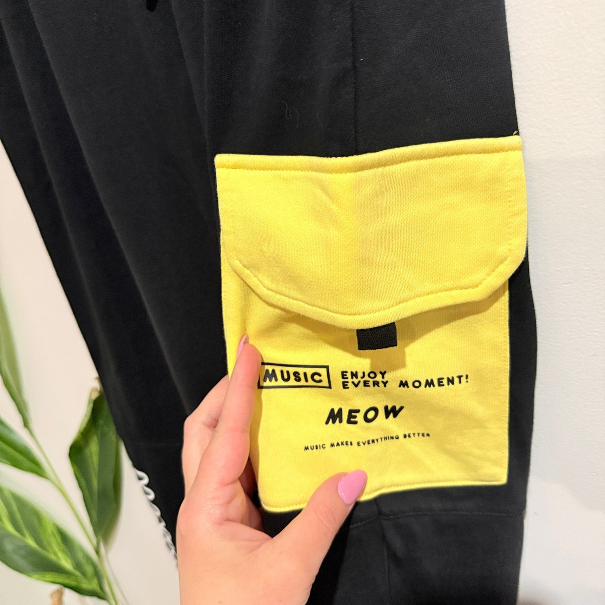 Mini Toby Black Joggers with Yellow Cargo Pocket Size M / 70cm waist