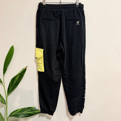 Mini Toby Black Joggers with Yellow Cargo Pocket Size M / 70cm waist