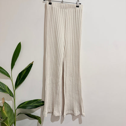 Princess Polly Cream Rib Knit Flare Pants Size 8