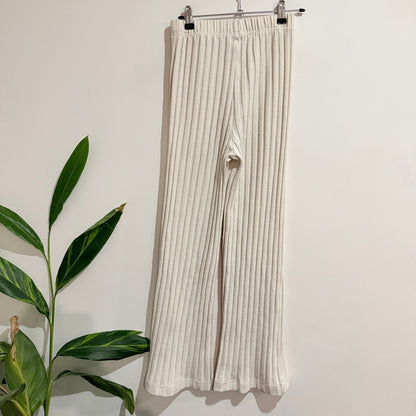 Princess Polly Cream Rib Knit Flare Pants Size 8