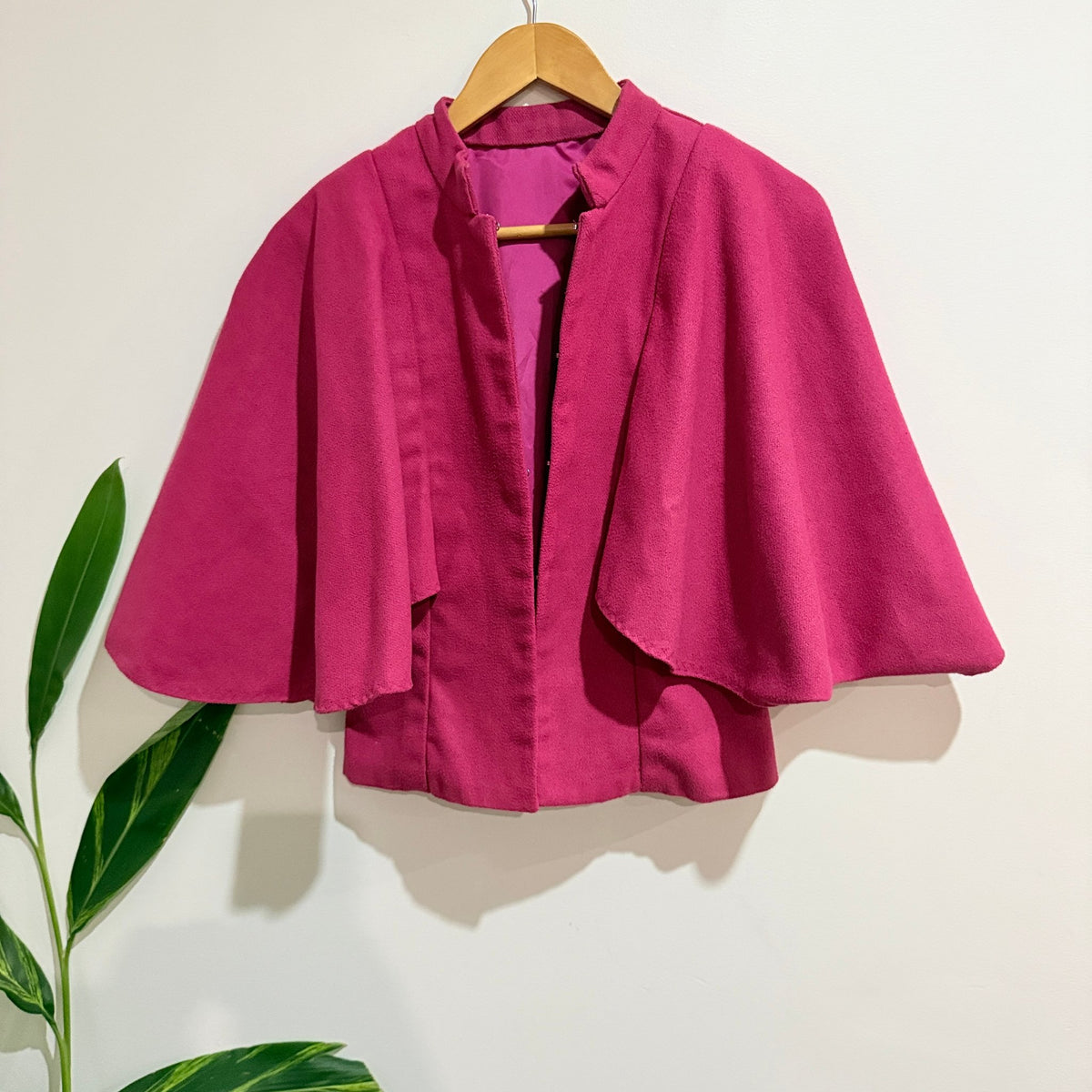 Magenta Pink Wool Look Lined Cape Jacket