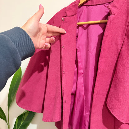 Magenta Pink Wool Look Lined Cape Jacket