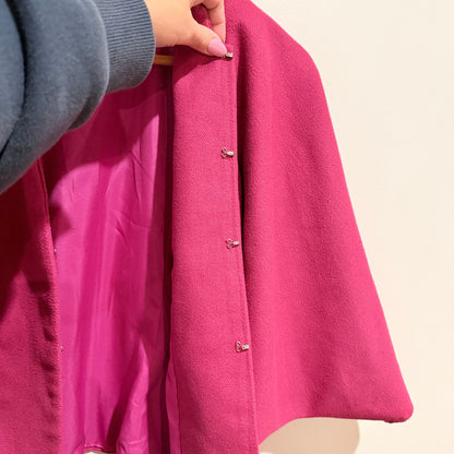 Magenta Pink Wool Look Lined Cape Jacket