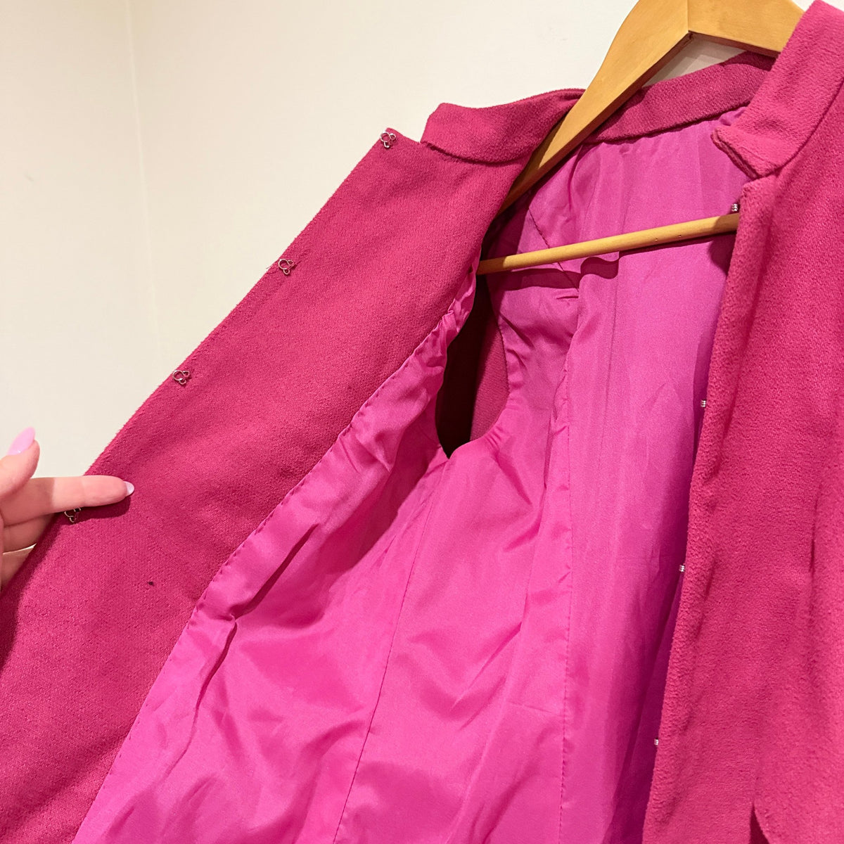 Magenta Pink Wool Look Lined Cape Jacket
