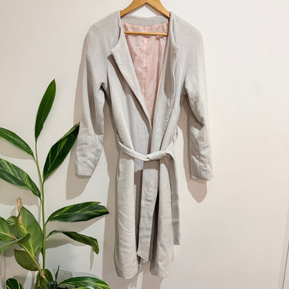 Pale Grey Belted Longline Coat with Printed Lining - 47cm u/arm