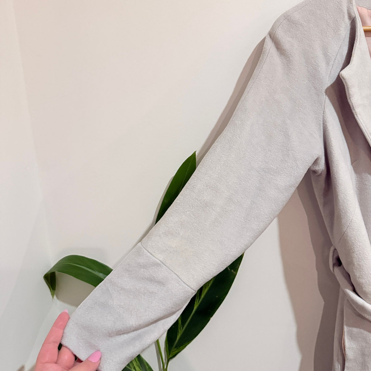 Pale Grey Belted Longline Coat with Printed Lining - 47cm u/arm